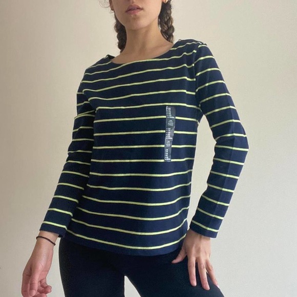 Dark navy lime green striped shirt nwt gap - Picture 1 of 4